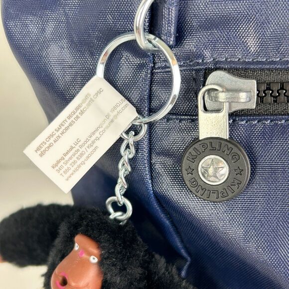 Kipling Luna Nylon Double Handle Tote Bag Lacquer Indigo Blue w/ Davina Monkey - Picture 14 of 16